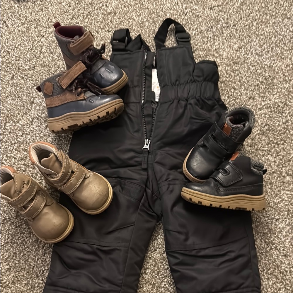 Black Snow Bib with Kids Boots